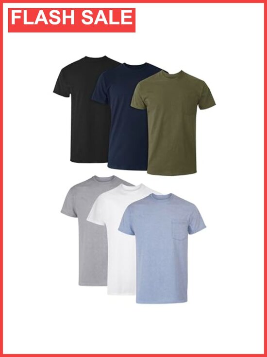 Other - Men's Cotton Crewneck Pocket T-Shirts 6-Pack Moisture-Wicking Tees